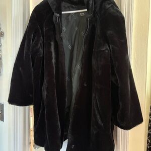 Dennis Basso Elegant Black Faux Fur Jacket